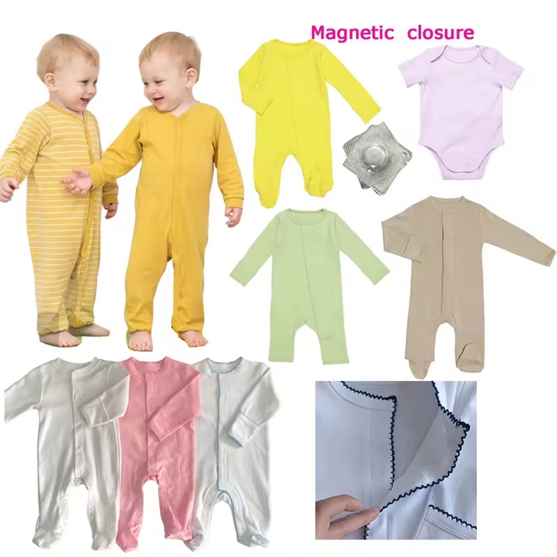 Ua hoʻohanaʻia 100% COTTON Baby pēpē Magnetic Snap Onenie